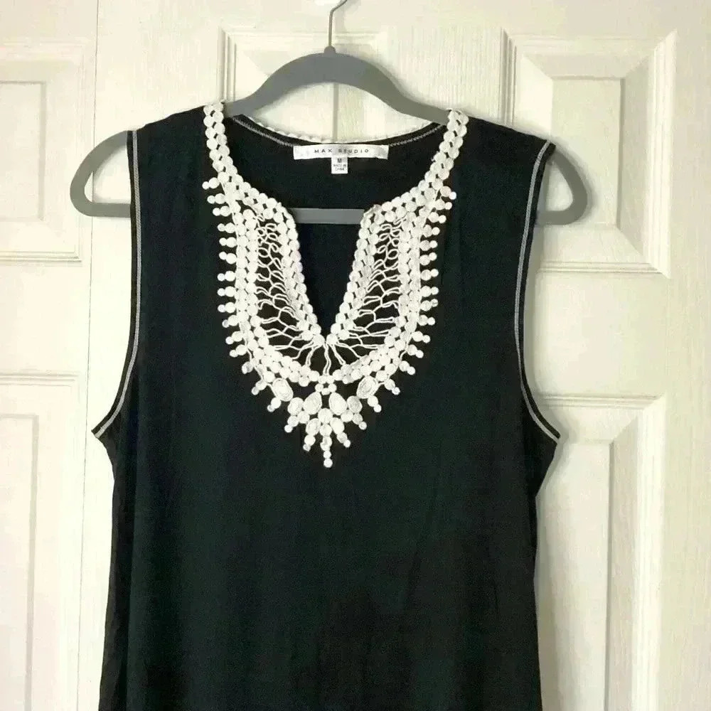 Max Studio Women's Crochet Trim Knit A-line Dress Crochet Shift Dress  Medium - Picture 3 of 12